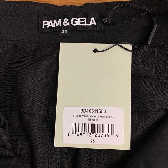 Pam & Gela Cropped Flare with Classic Stripe, Black Side Stripe Kick Flare Jeans - Picture 10 of 12